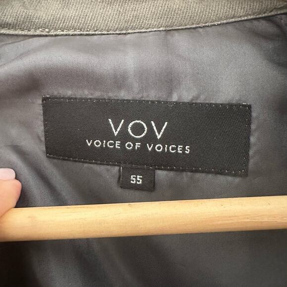 Voice of Voices Olive Green Trench Coat Tie Belt Long Sleeve Size 55 / Small - Picture 3 of 6